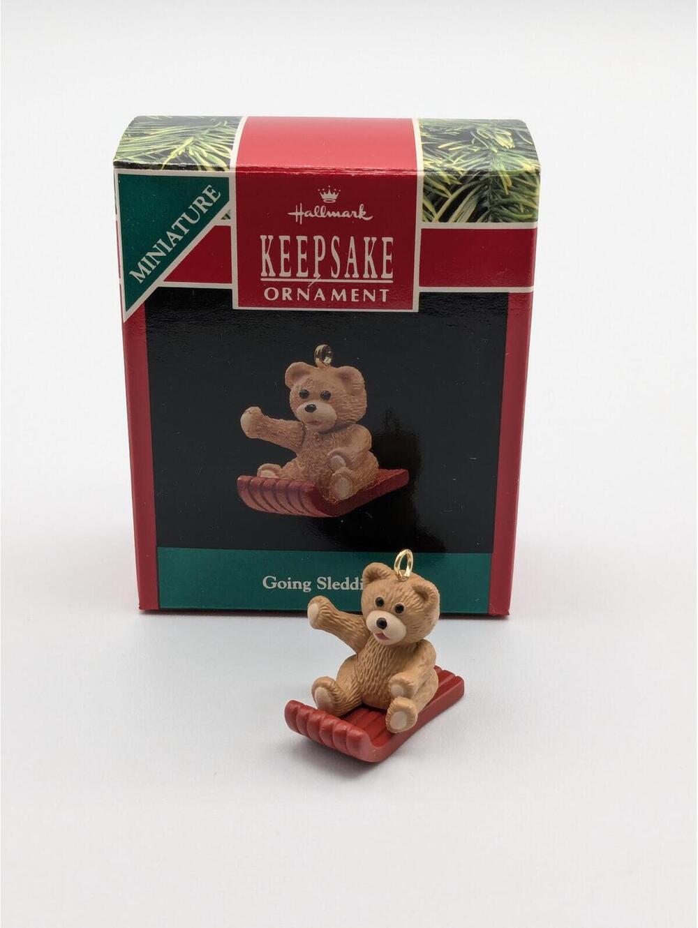 Hallmark Keepsake Going Sledding Miniature Ornament 1990, New in Box